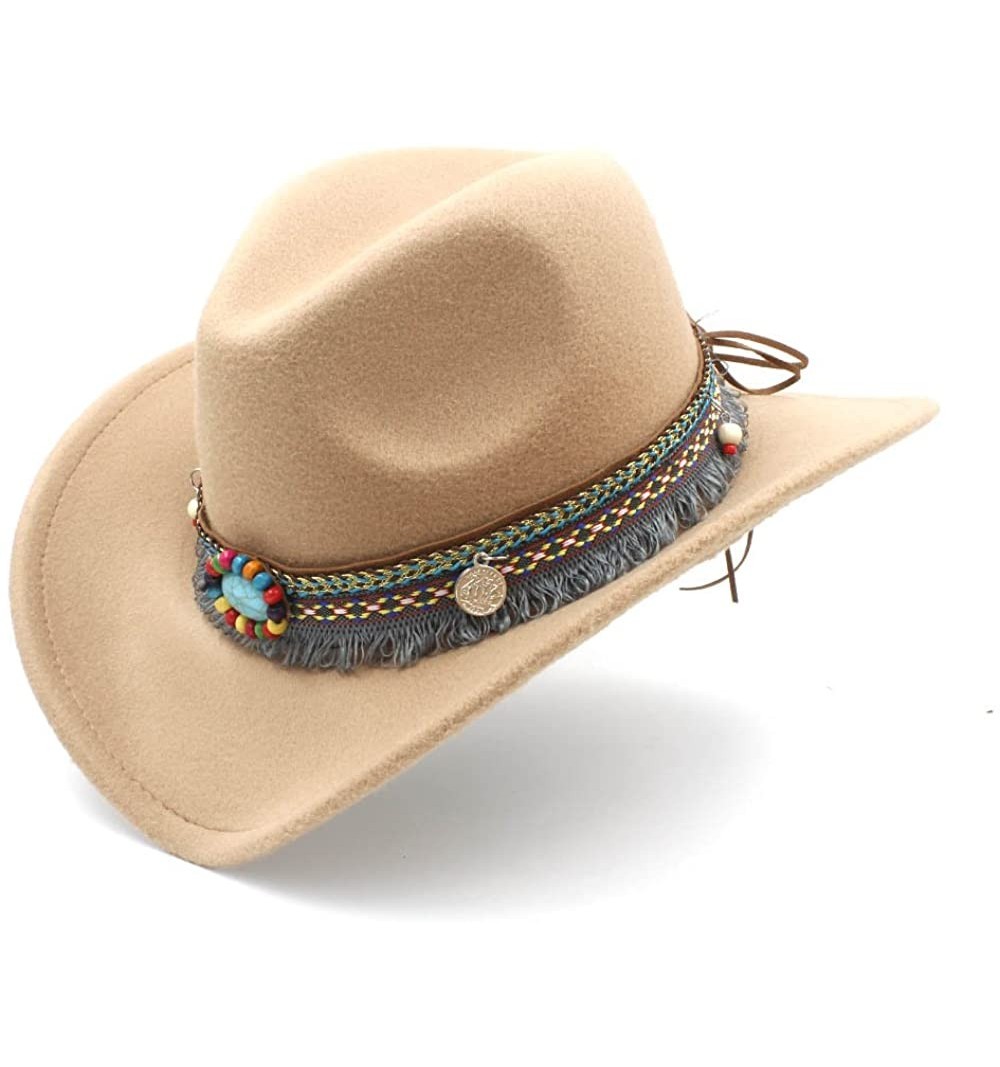 Cowboy Hats Classic Gem Straw Tassel Felt Cowgirl Hat Sombrero Band Décor Funny Party Cap - Khaki - CN18ECU862O $25.38