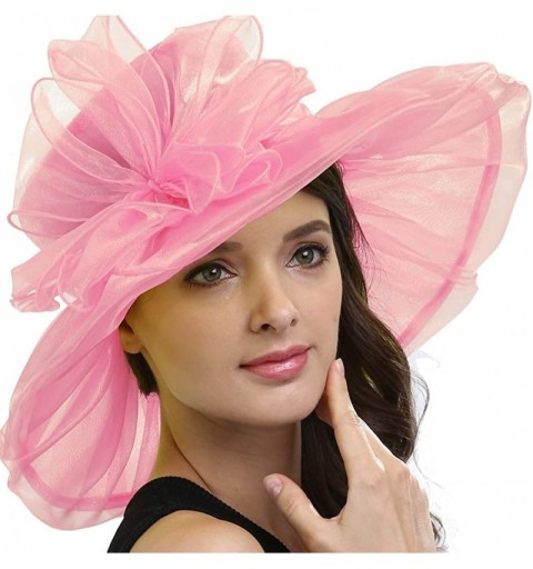 Sun Hats Women Kentucky Derby Ascot Girls Tea Party Dress Church Lace Hats - Pink - C018C5HTKUL $42.13