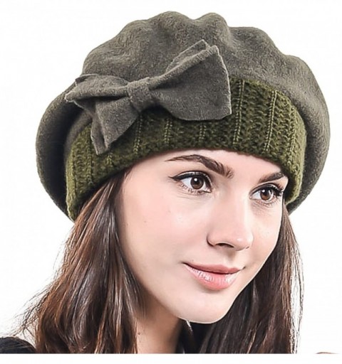 Berets Lady French Beret Wool Beret Chic Beanie Winter Hat Jf-br034 - Bow Green - C112KXI0AGX $17.44