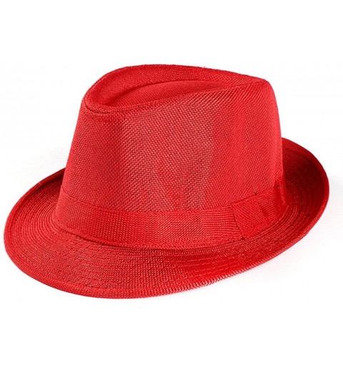 Sun Hats Straw Hat Men Women chaofanjiancai Hats Outdoor Gangster Trilby Cap Beach Sun hat Band Plain - Red - CE18EQIQ3QY $9.37