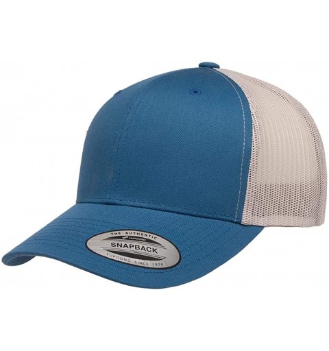 Baseball Caps Yupoong 6606 Curved Bill Trucker Mesh Snapback Hat with NoSweat Hat Liner - Steel Blue/Silver - CD18XOTO873 $14.13
