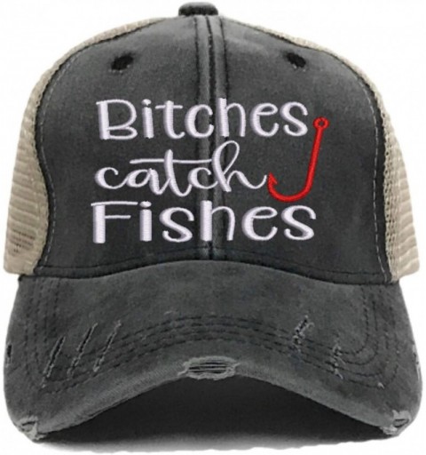 Baseball Caps Bitches Catch Fishes Women's Funny Custom Distressed Fishing Trucker Hat Embroidered Baseball Cap - Red - CF18Q...