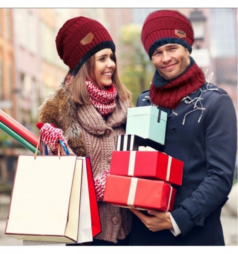 Skullies & Beanies Winter Beanie hat- Warm Knit Hat Thick Fleece Lined Winter Hat for Men Women - Red - CW18X5S8Q24 $7.60