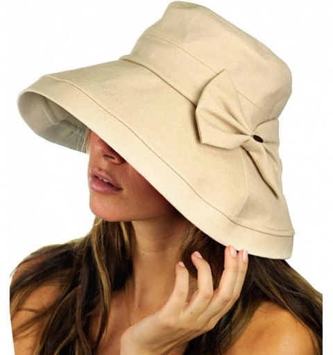 Sun Hats Women's Summer Packable Bow Accent Foldable Brim Beach Sun Hat - Beige - C712CU9TKE7 $12.57