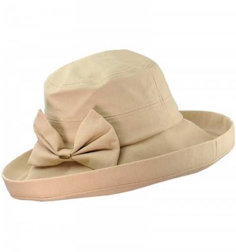 Sun Hats Women's Summer Packable Bow Accent Foldable Brim Beach Sun Hat - Beige - C712CU9TKE7 $12.57