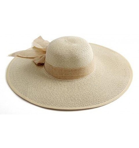 Sun Hats Women Crushable Two Tone Bow Casual Sun Straw Hat - Beige - CY12FBZ3ZKH $26.55
