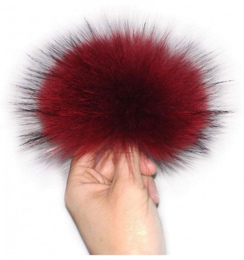 Skullies & Beanies 5" Real Raccoon Fur Pom Pom with Press Snap Button for Knitted Hat Beanie Hats (Wine red) - Wine Red - CR1...