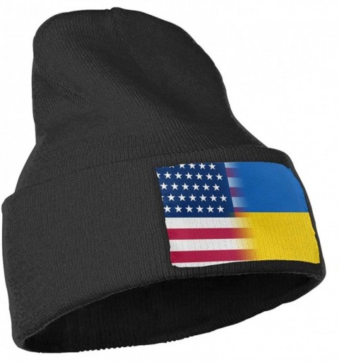Skullies & Beanies USA Ukraine Flag Cuffed Plain Beanie Hat Skull Knit Hat Cap - Black - C518L424A75 $19.41