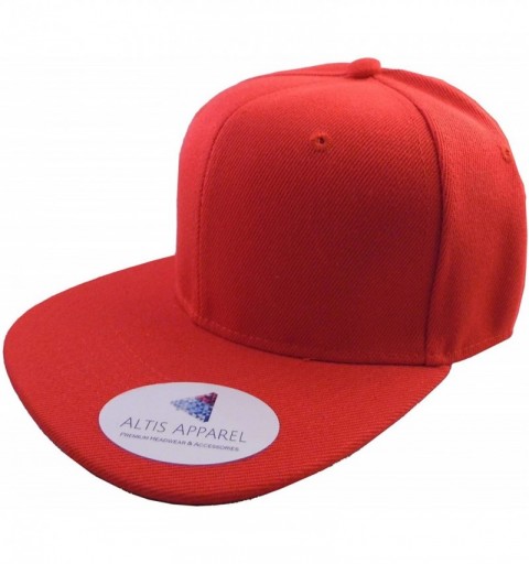 Baseball Caps Premium Plain Solid Flat Bill Snapback Hat - Adult Sized Baseball Cap - Red - CU11KV7QYX1 $11.01
