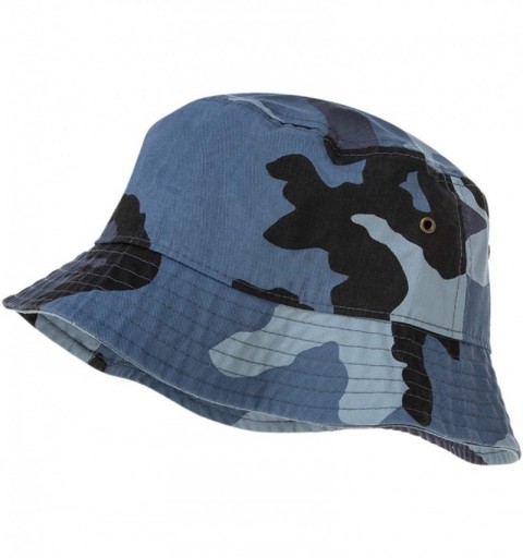 Bucket Hats 100% Cotton Bucket Hat for Men- Women- Kids - Summer Cap Fishing Hat - Blue Camo - CZ18H2NRHIM $11.89