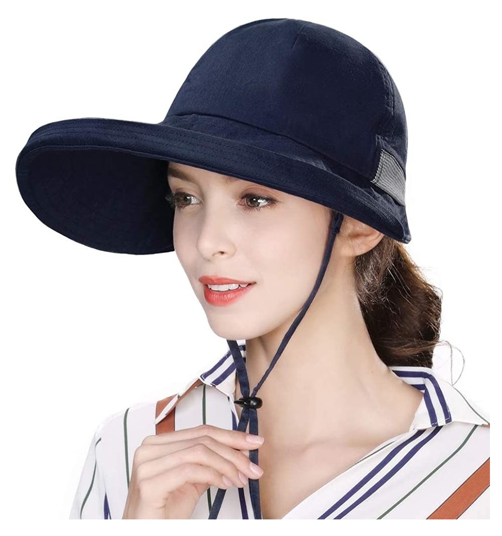 Sun Hats Fishing Bucket Hat for Women Foldable Packable Ladies Hunting Wide Brim - 00037_navy Blue - CQ18RXX59YE $14.30