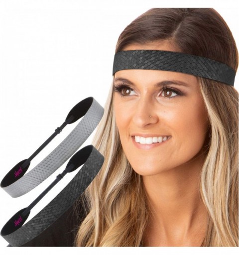 Headbands Women's Adjustable Non Slip Geo Sport Headband Multi Gift Pack - Black & Gunmetal Wide Geo 2pk - C619770LNTY $12.33