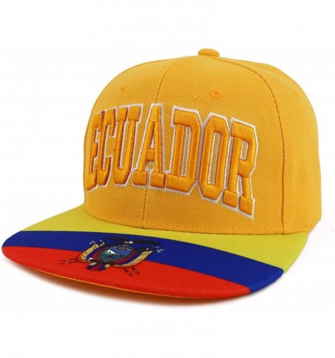 Baseball Caps Country Name 3D Embroidery Flag Print Flatbill Snapback Cap - Ecuador Yellow - CJ18W36NCQL $20.31