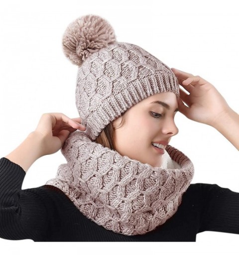 Skullies & Beanies Womens Winter Hat and Scarf Set for Girls Knitted Beanie Hat Pom Pom Hats Infinity Scarf - Khaki Yarn Pom ...