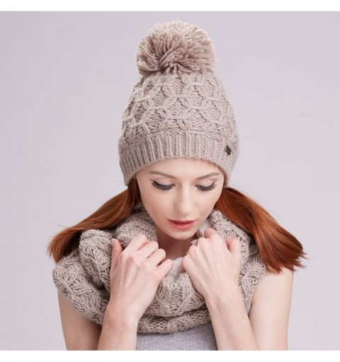 Skullies & Beanies Womens Winter Hat and Scarf Set for Girls Knitted Beanie Hat Pom Pom Hats Infinity Scarf - Khaki Yarn Pom ...