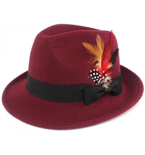 Fedoras Wool-Like Fedora hat Felt Hat Vintage Hats with Feather Wide Brim Gentleman Jazz Cap for Men Women - Red - CZ18LAOQRM...