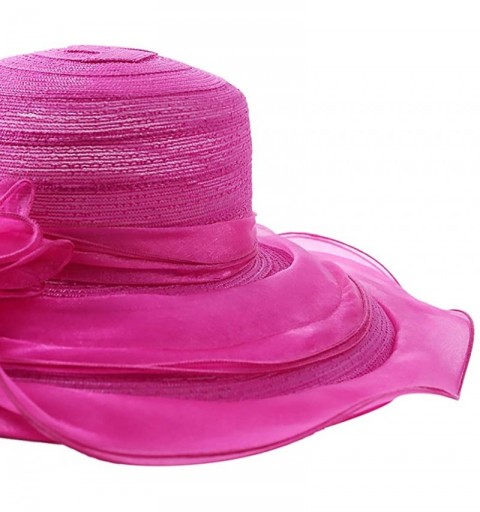 Sun Hats Kentucky Derby Hat Women Church Hat for Wedding Tea Party - Fuchsia Pink - CK18NQ2CZZT $17.10