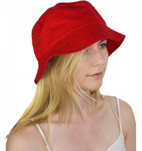 Bucket Hats Simple Solid Cotton Bucket Hat - Red - CK11LXK95X1 $12.51