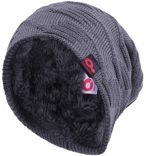 Skullies & Beanies Winter Baggy Slouchy Stocking Beanie Thick Knit Fur Lined Ski Hat Large Skull Cap - Gray - CK18K4D2HIN $13.78