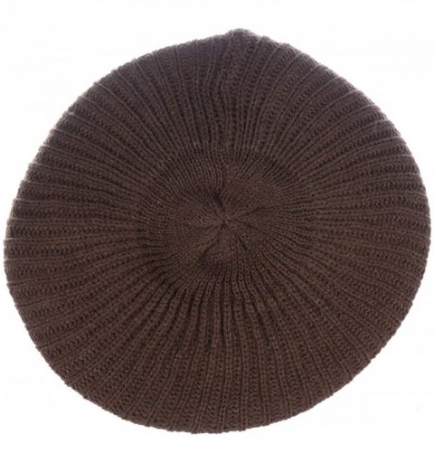 Berets Ladies Winter Solid Chic Slouchy Ribbed Crochet Knit Beret Beanie Hat W/WO Flower Adornment - Brown - C212N4NO8UC $14.48