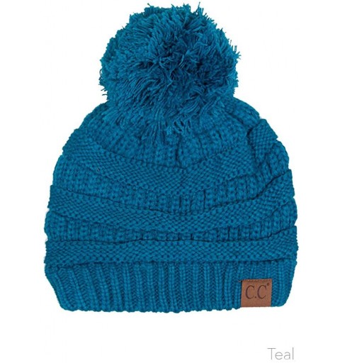 Skullies & Beanies Exclusive CC Knitted Beanie with Knit Pom Pom - Teal - C512K58NA6N $11.96
