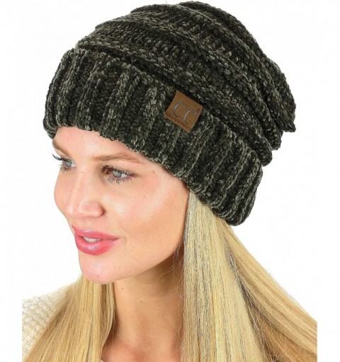 Skullies & Beanies Women's Chenille Oversized Baggy Soft Warm Thick Knit Beanie Cap Hat - New Olive - CJ18IQGDICC $17.58