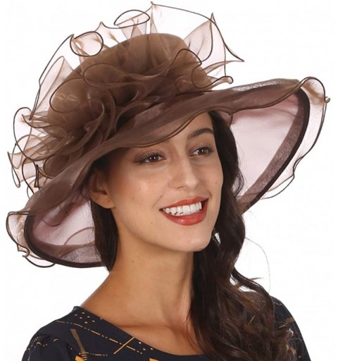 Sun Hats Women's Church Derby Dresses Hats for Kentucky Tea Party Weddings-Ladies Wide Brim Cap-S019 - Brown - CB18QQ2OX26 $2...
