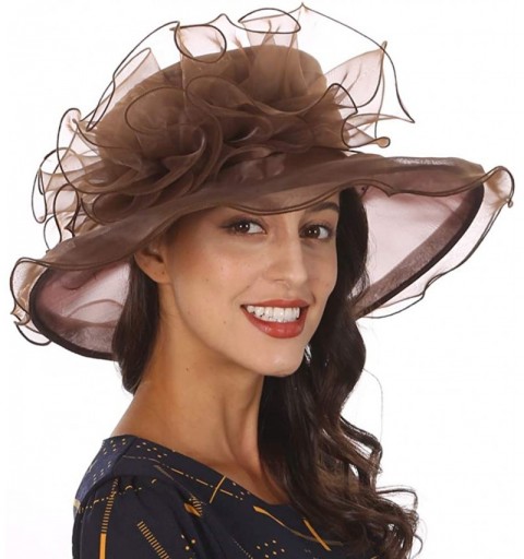 Sun Hats Women's Church Derby Dresses Hats for Kentucky Tea Party Weddings-Ladies Wide Brim Cap-S019 - Brown - CB18QQ2OX26 $2...
