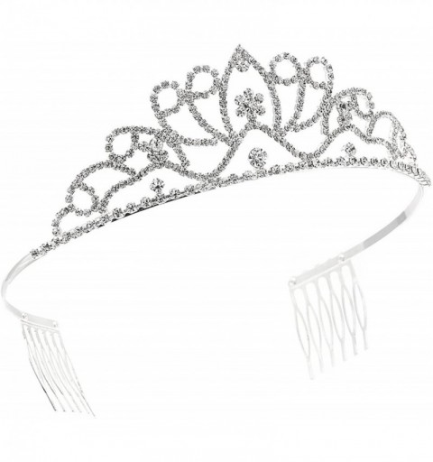 Headbands Silver Crystal Rhinestone Princess Tiara Crown - CN11GZ82THF $8.46