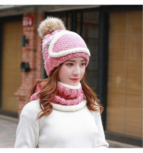 Skullies & Beanies Fleece Lined Knit Beanie Scarf Mouth Mask Set for Girl and Women Winter Ski Hat with Pompom - CK18ZE52DO3 ...