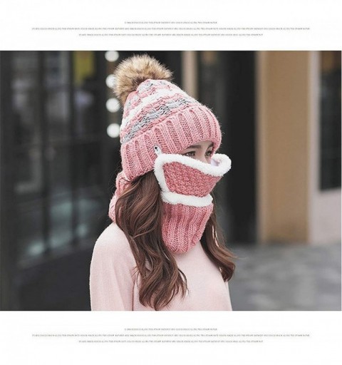 Skullies & Beanies Fleece Lined Knit Beanie Scarf Mouth Mask Set for Girl and Women Winter Ski Hat with Pompom - CK18ZE52DO3 ...