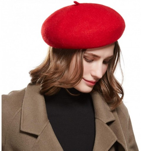 Berets Wool French Beret Hat - Adjustable Casual Classic Solid Color Artist Caps for Women - Red - CZ18HYDHD5M $13.94