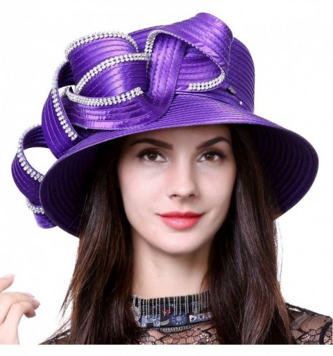 Sun Hats Sweet Cute Cloche Oaks Church Dress Bowler Derby Wedding Hat Party S606-A - Rhinestone-purple - CH180MQIQ3S $37.47