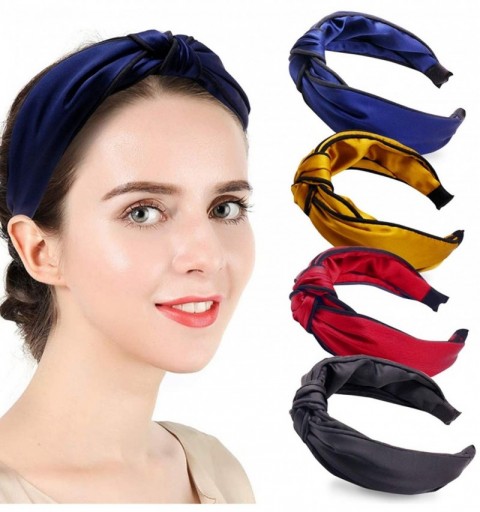 Headbands Silk Headbands for Women- 4 Pack Hair Hoops with Cross Twist Knot Hairbands with Cloth Wrapped for Girls - C3192KX5...