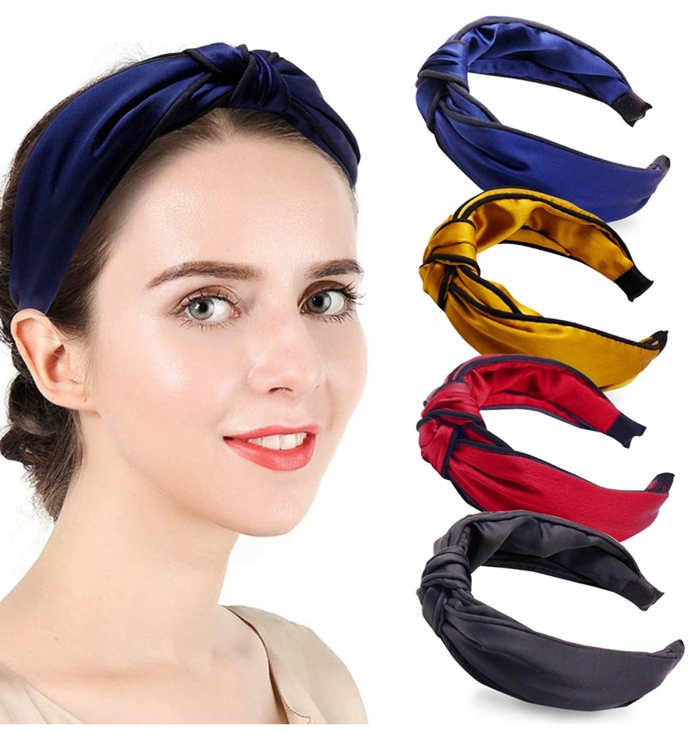 Headbands Silk Headbands for Women- 4 Pack Hair Hoops with Cross Twist Knot Hairbands with Cloth Wrapped for Girls - C3192KX5...