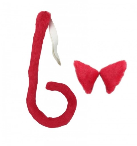 Headbands Long Fur Cat Ears and Cat Tail Set Halloween Party Kitty Cosplay Costume Kits (Red) - Red - CK185ESMH33 $12.04