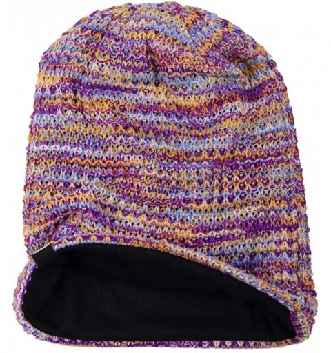 Berets Womens Knit Slouchy Beanie Ribbed Baggy Skull Cap Turban Winter Summer Beret Hat - Colorful Purple - CE198CQ5M63 $9.52