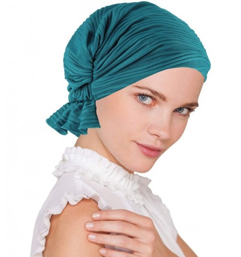 Skullies & Beanies The Abbey Cap in Poly Knit Chemo Caps Cancer Hats for Women - 08- Micro Ruffle Turquoise (Poly Blend) - C4...