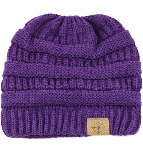 Skullies & Beanies Unisex Winter Chunky Soft Cable Knit Beanie Winter Hat - Purple - CL120RY1UOF $8.38