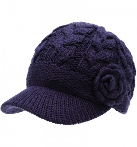 Skullies & Beanies Women's Knitted Newsboy Hat Double Layer Visor Beanie Cap with Soft Warm Fleece Lining - C7194SLN85I $17.70