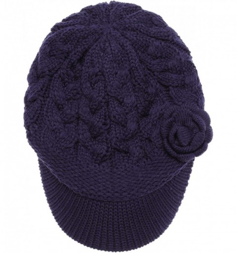 Skullies & Beanies Women's Knitted Newsboy Hat Double Layer Visor Beanie Cap with Soft Warm Fleece Lining - C7194SLN85I $17.70
