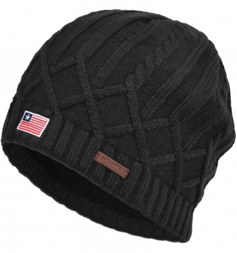 Skullies & Beanies Men's Knitted Beanie Hat Winter Skull Ski Cap with Fleece Lined - Black - CL11RV6STGP $13.57