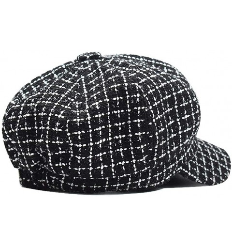 Newsboy Caps Tweed Plaid Cabbie Newsboy Hat - Vintage Cabbie Hat British Style Newsboy Cap Women Black - C218HGIY5TY $13.31