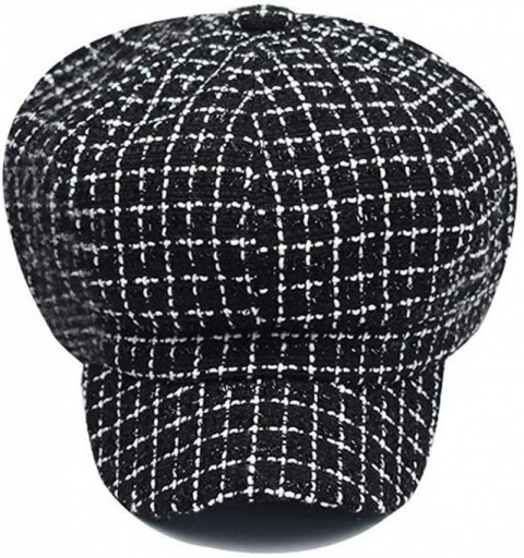 Newsboy Caps Tweed Plaid Cabbie Newsboy Hat - Vintage Cabbie Hat British Style Newsboy Cap Women Black - C218HGIY5TY $13.31
