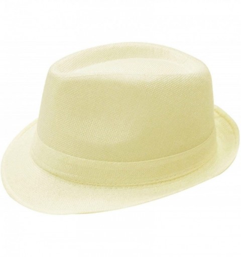 Fedoras Men/Women's Summer Gangster Solid Color Trilby Woven Fedora Hat - Cream White - C711EV7848F $11.49
