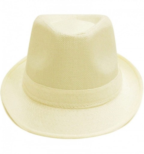 Fedoras Men/Women's Summer Gangster Solid Color Trilby Woven Fedora Hat - Cream White - C711EV7848F $11.49