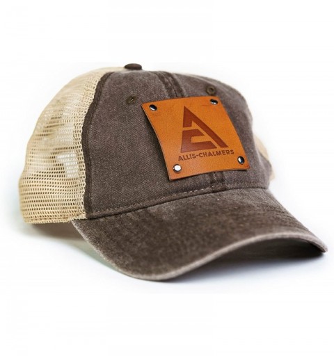 Baseball Caps Allis Chalmers Hat with Leather Logo Emblem- Brown/Tan Mesh - CJ18G3LWEDQ $24.24