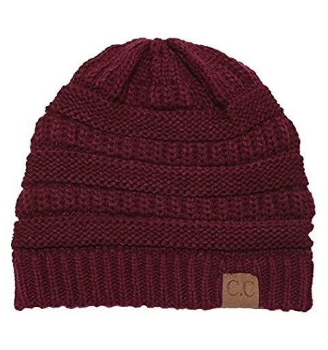 Skullies & Beanies Thick Soft Knit Oversized Beanie Cap Hat - Wine - C4129ZMJPVZ $10.74