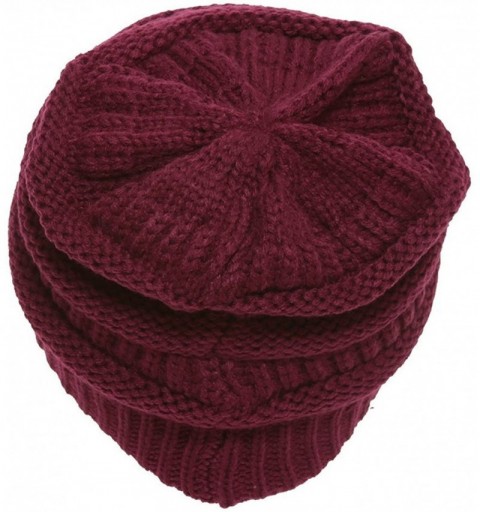 Skullies & Beanies Thick Soft Knit Oversized Beanie Cap Hat - Wine - C4129ZMJPVZ $10.74