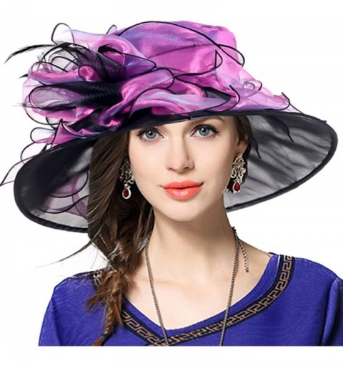 Sun Hats Women Floral Wedding Dress Tea Party Derby Racing Church Hat - Purple&black - C817X6D5YX0 $22.11